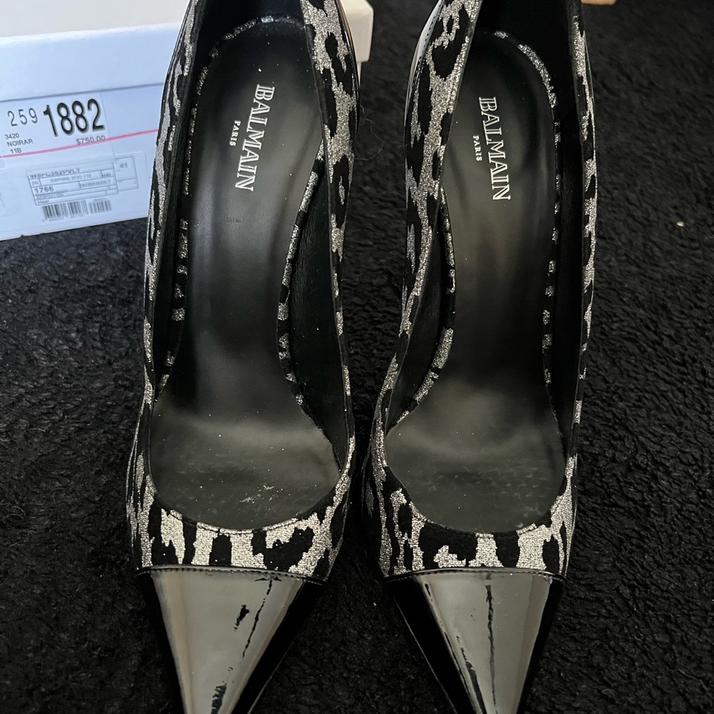 Balmain Daphne Duo Leopard Metaliic Pointed Pumps Heels Shoes size 41
